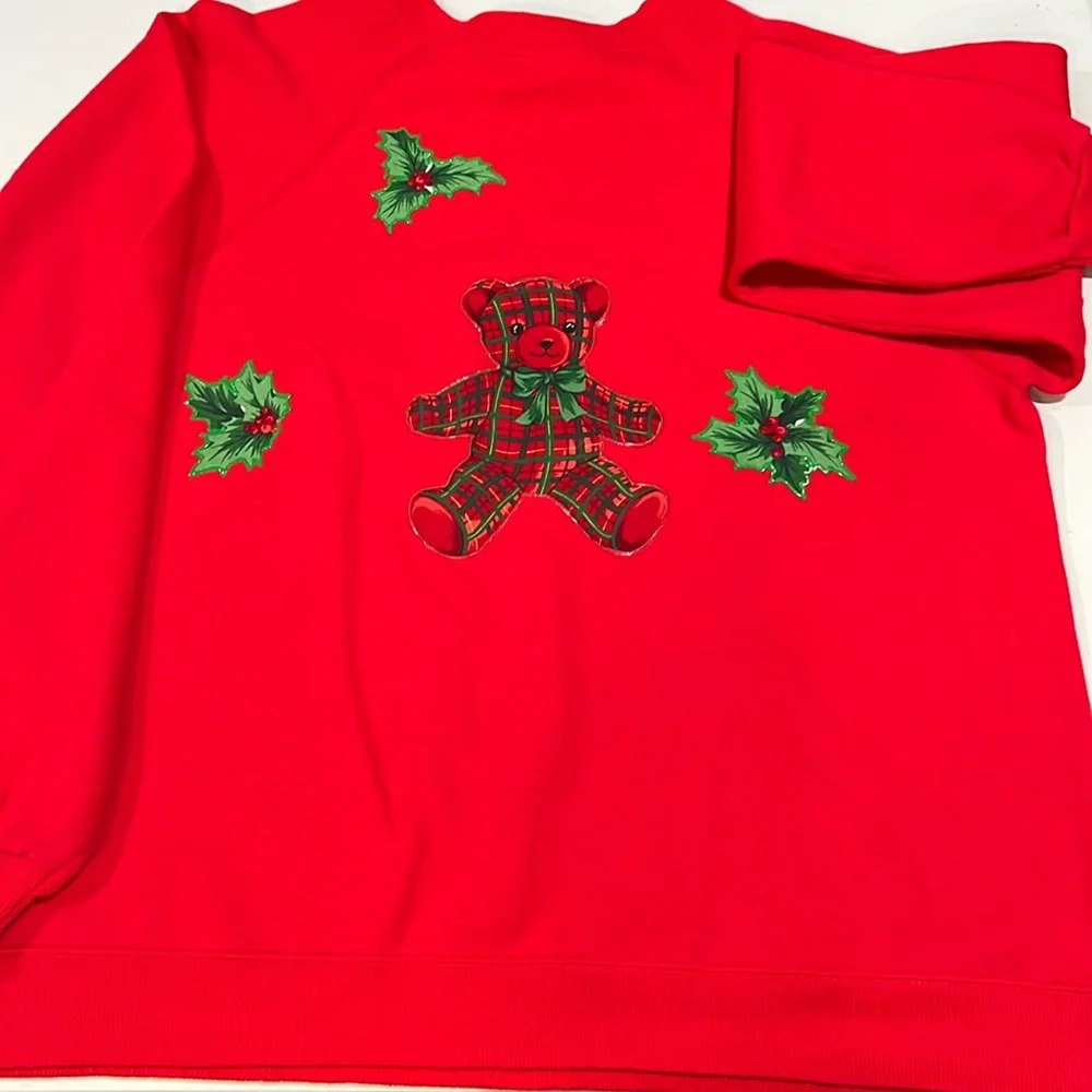 Vintage red sweatshirt - teddy bear crafted sweater,‎ holly, XL